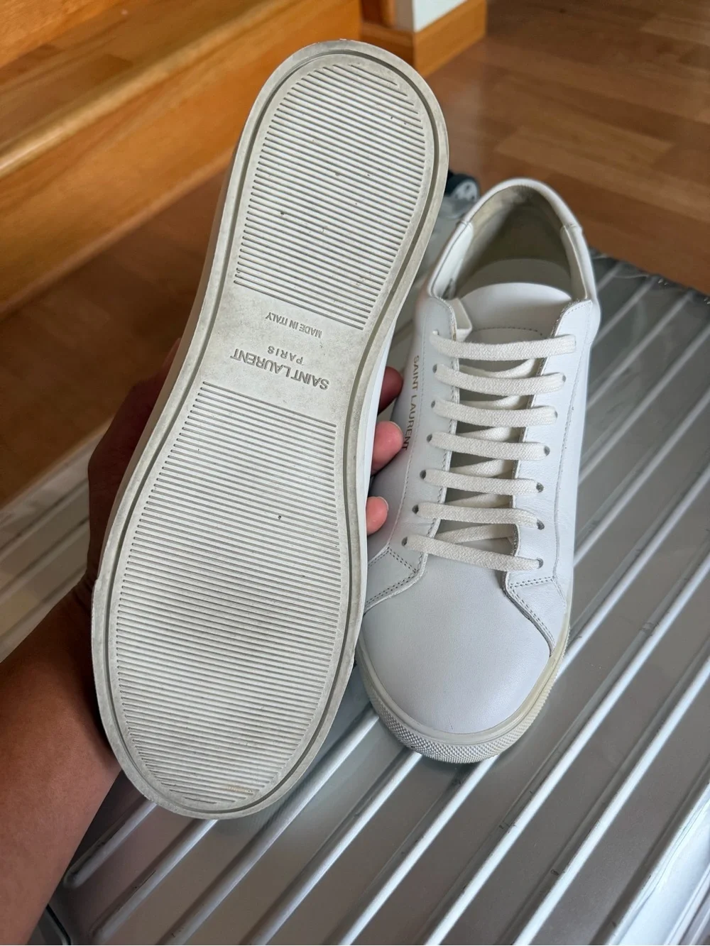 *Andy Sneakers*Saint Laurent White Leather Low-Top Sneakers